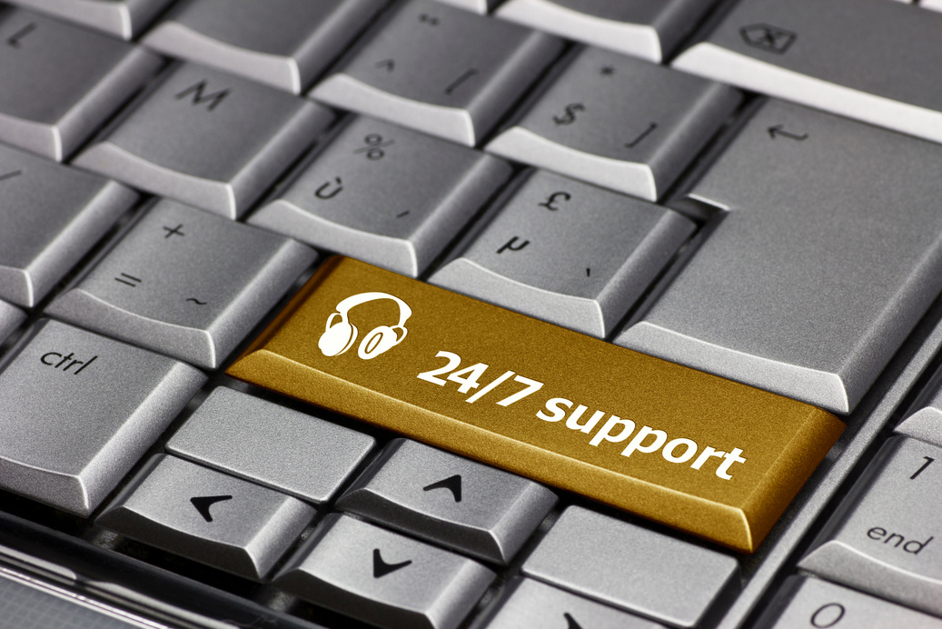 Computer key gold - 24/7 support with headphone icon